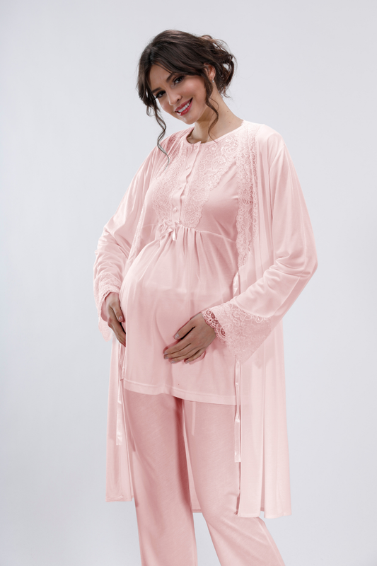 Pudra Hamile Ve Lohusa Pijama Takımı 3'lü Set
