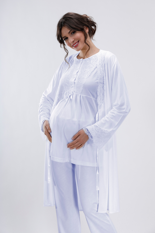 Mavi Hamile Ve Lohusa Pijama Takımı 3'lü Set