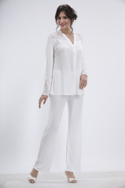 Kadın Çeyizlik Pijama Takımı 2'Li Set - Ekru