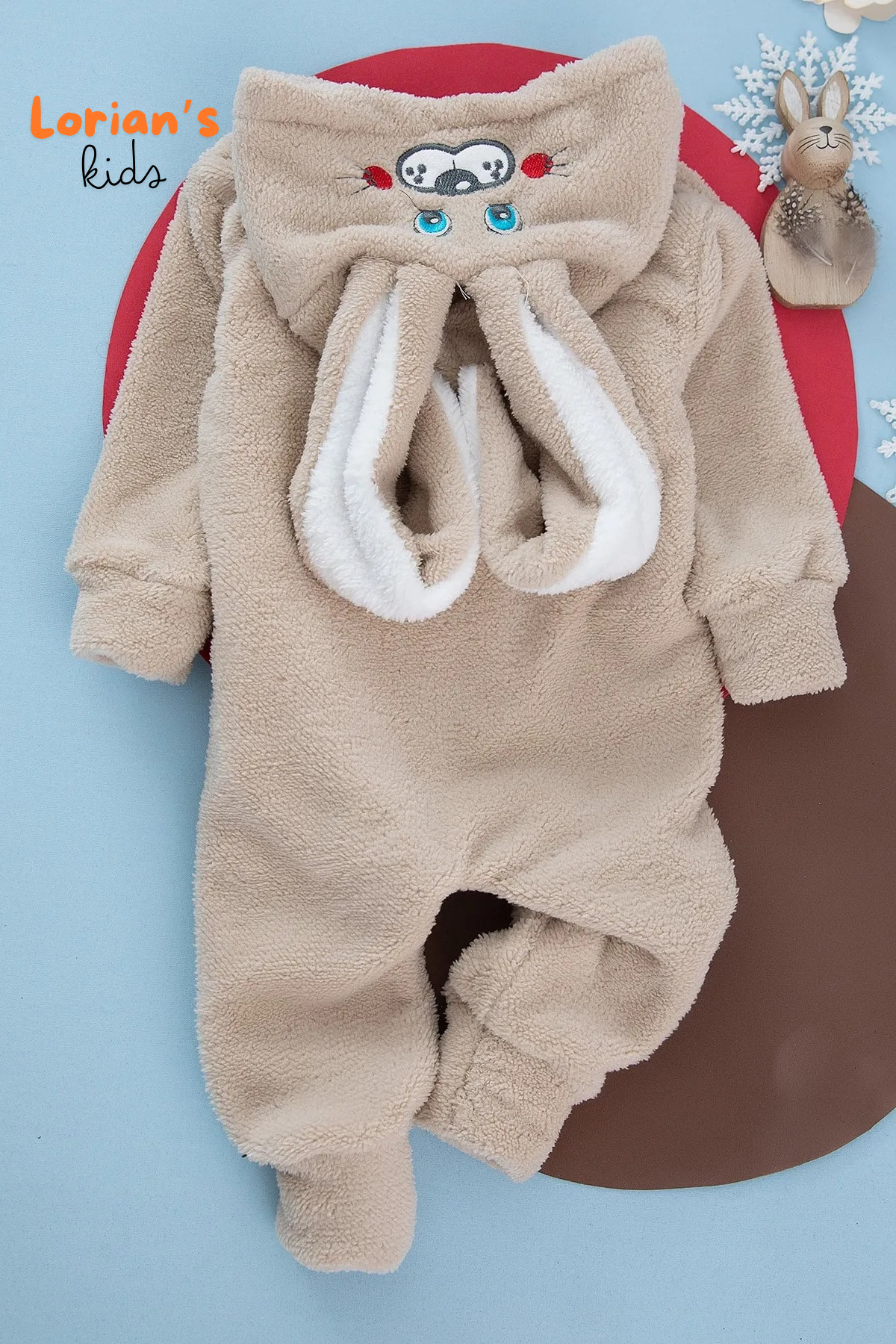 Welsoft Açık Kahve Tavşan Yumuşak Peluş Fermuarlı Bebek Tulumu - 6 Yaş