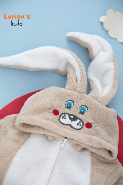 Welsoft Açık Kahve Tavşan Yumuşak Peluş Fermuarlı Bebek Tulumu - 6 Yaş