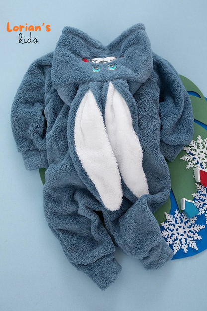 Lacivert Tavşan Unisex Yumuşak Peluş Fermuarlı Bebek Tulumu