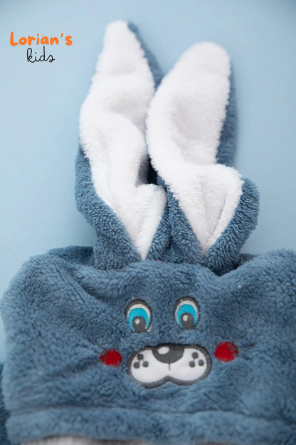 Lacivert Tavşan Unisex Yumuşak Peluş Fermuarlı Bebek Tulumu