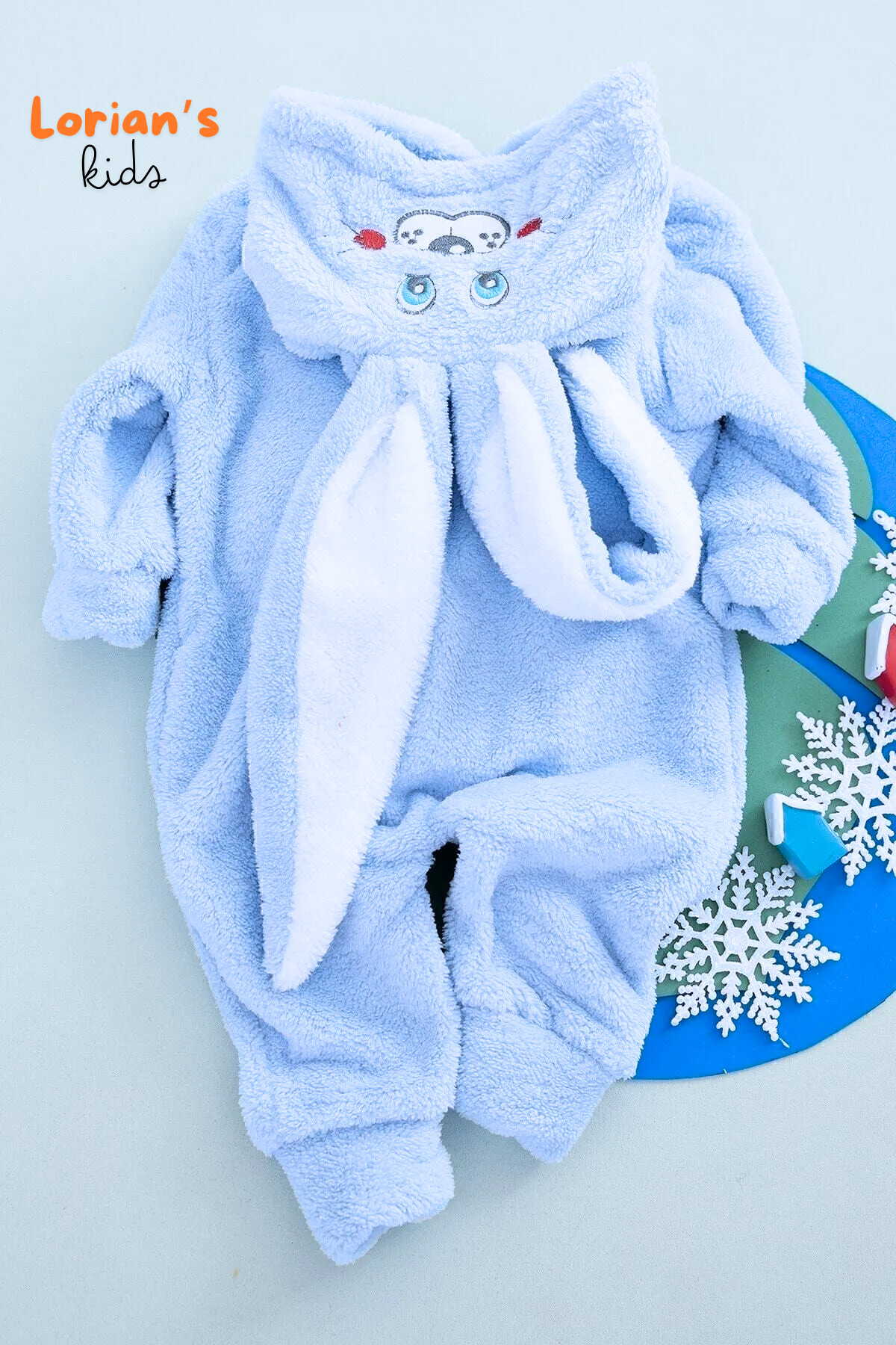 Welsoft Erkek Mavi Tavşan Yumuşak Peluş Fermuarlı Bebek Tulumu - 6 Yaş