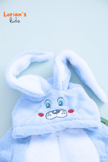 Welsoft Erkek Mavi Tavşan Yumuşak Peluş Fermuarlı Bebek Tulumu - 6 Yaş