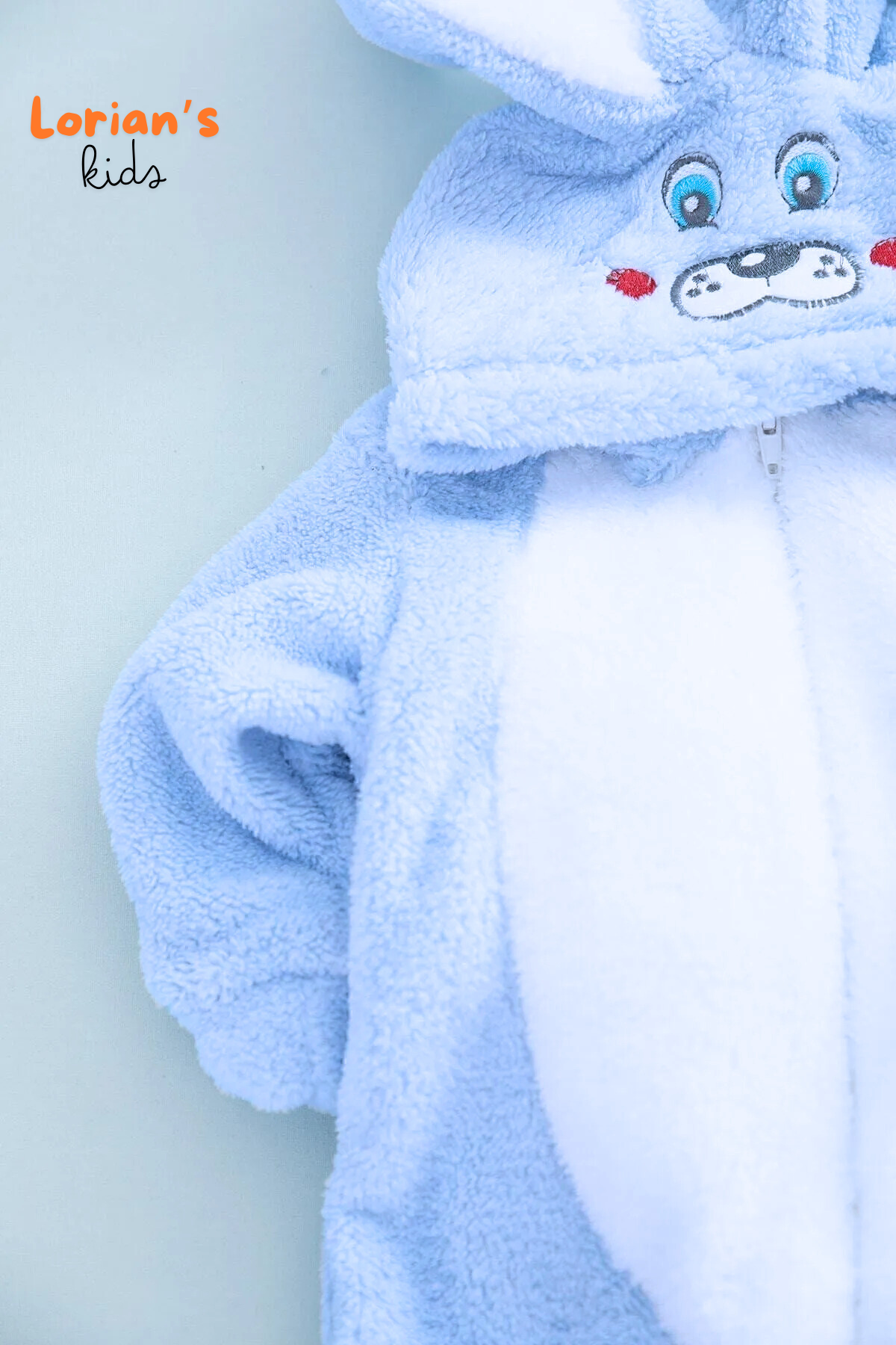 Welsoft Erkek Mavi Tavşan Yumuşak Peluş Fermuarlı Bebek Tulumu - 6 Yaş
