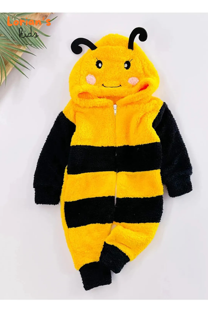 Arı Yumuşak Peluş Fermuarlı Bebek Tulumu - Sarı