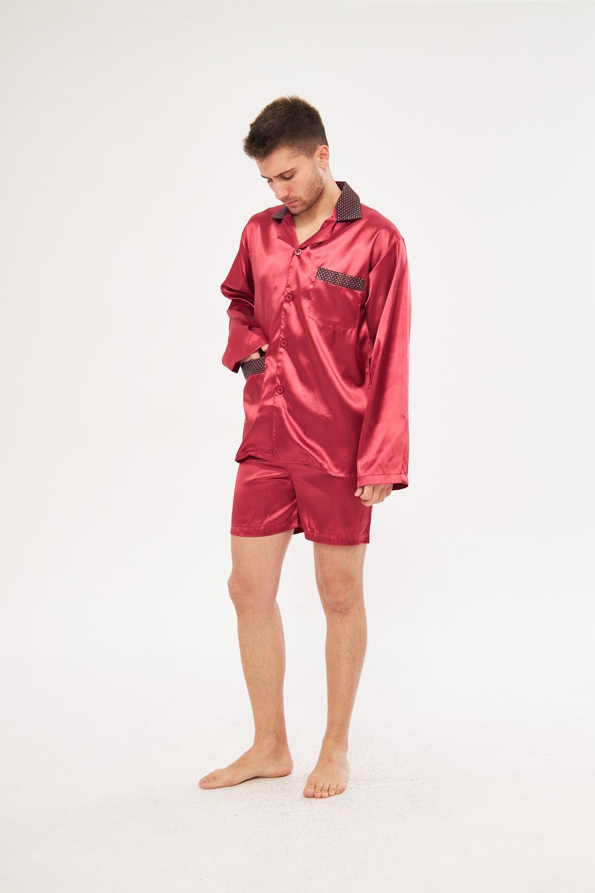 Bordo Erkek Ropdöşambır Ve Saten Pijama Takımı 4'lü Set