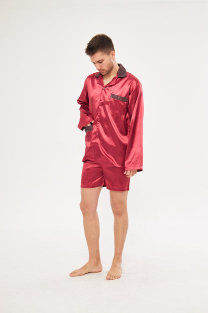 Bordo Erkek Ropdöşambır Ve Saten Pijama Takımı 4'lü Set