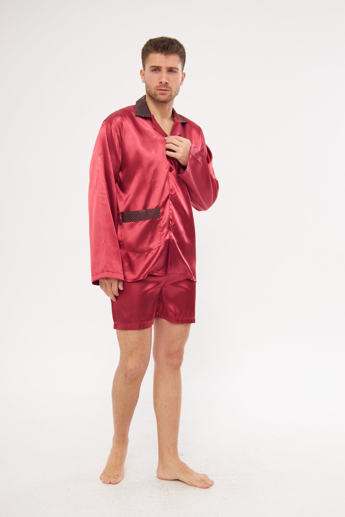 Bordo Erkek Ropdöşambır Ve Saten Pijama Takımı 4'lü Set