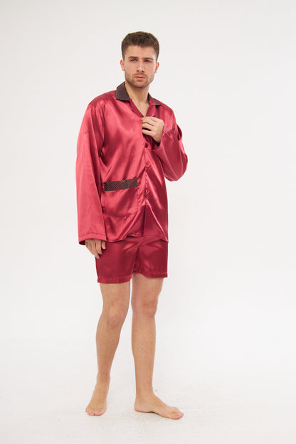 Bordo Erkek Ropdöşambır Ve Saten Pijama Takımı 4'lü Set