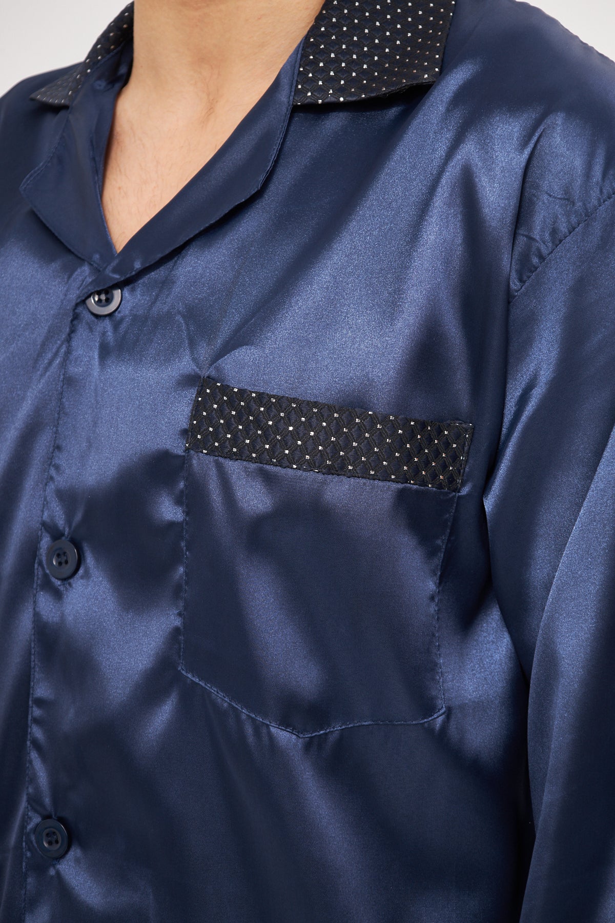 Erkek Yakalı İpek Saten Pijama Takımı 4'lü Damat Çeyiz Seti - Ropman - Lacivert
