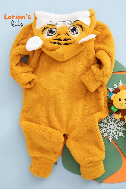 Welsoft Kaplan Yumuşak Peluş Fermuarlı Bebek Tulumu - 6 Yaş - Hardal