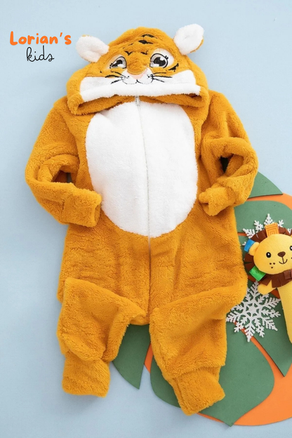 Welsoft Kaplan Yumuşak Peluş Fermuarlı Bebek Tulumu - 6 Yaş - Hardal