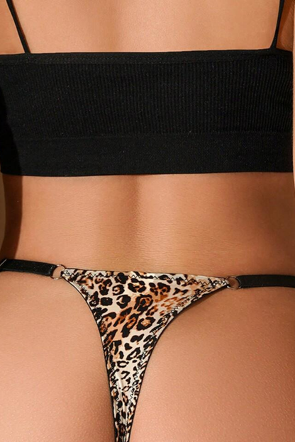 Leopar Desenli Tanga Külot Yüksek Bel Şeritli Model - Krem