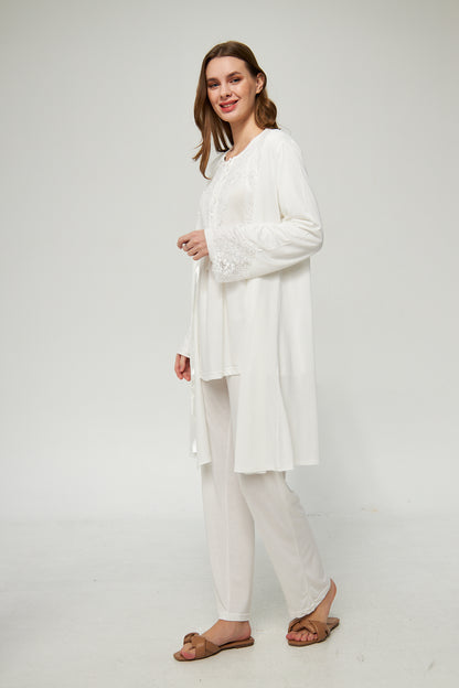 Ekru Kadın Hamile ve Lohusa Pijama Takımı 3'lü Set