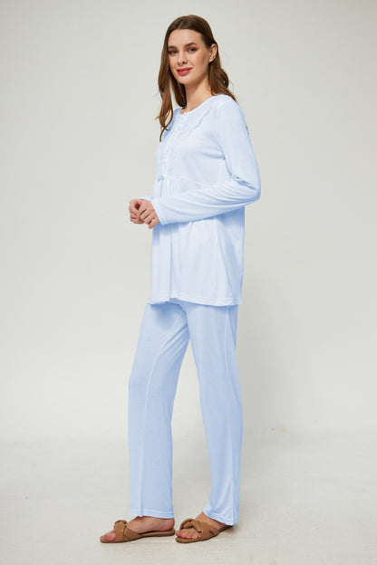 Ekru Kadın Hamile ve Lohusa Pijama Takımı 3'lü Set - Mavi
