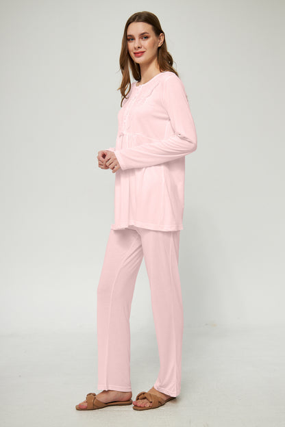 Ekru Kadın Hamile ve Lohusa Pijama Takımı 3'lü Set - Pudra