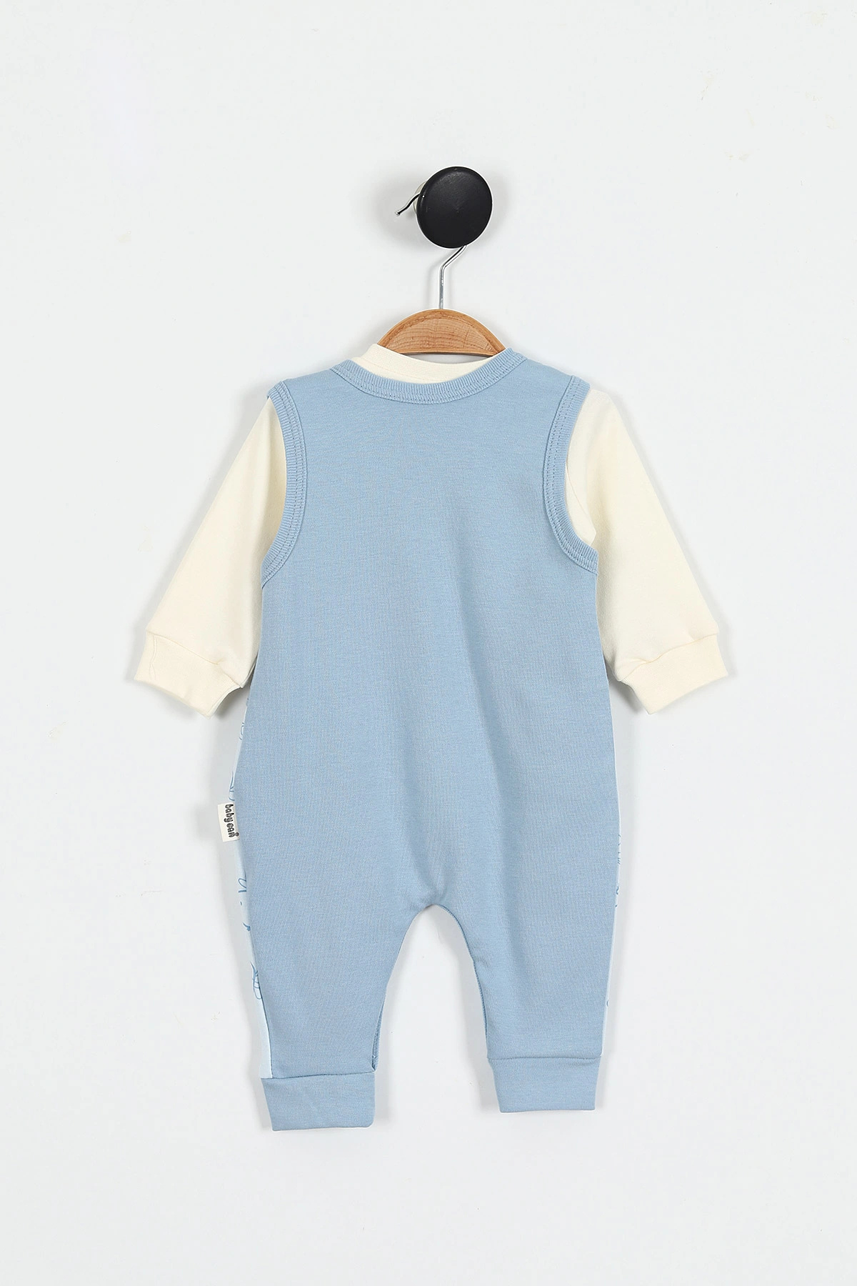 Doğal Penye Sweatshirt Salopet Ayıcık Baskılı Bebek Takımı Mevsimlik 2'li Takım - Mavi