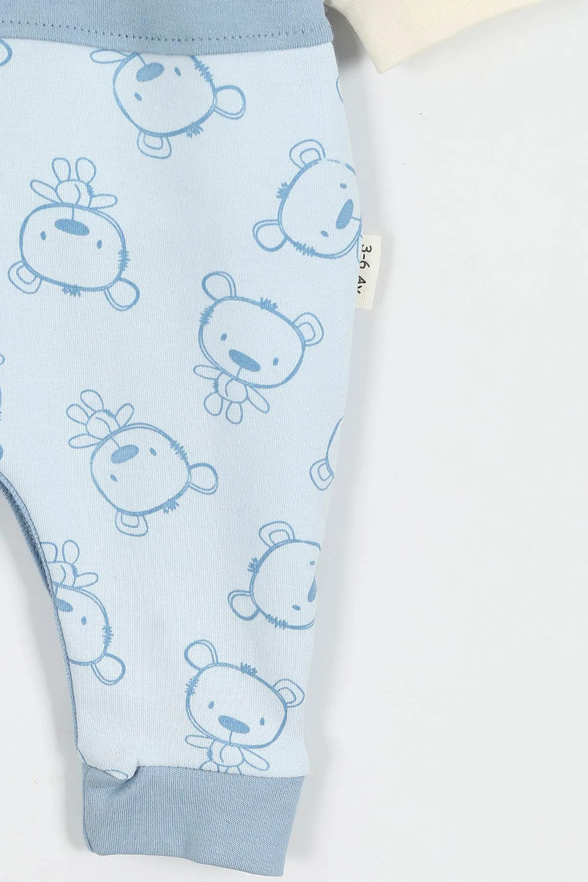 Doğal Penye Sweatshirt Salopet Ayıcık Baskılı Bebek Takımı Mevsimlik 2'li Takım - Mavi