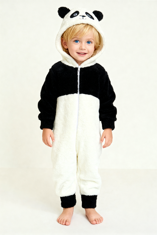 Welsoft Panda Yumuşak Peluş Fermuarlı Bebek ve Uyku Tulumu - Siyah