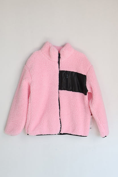Çocuk Lastik Manşetli Fermuarlı Kuzu Wellsoft Peluş Ceket 2-5 YAŞ - Pembe