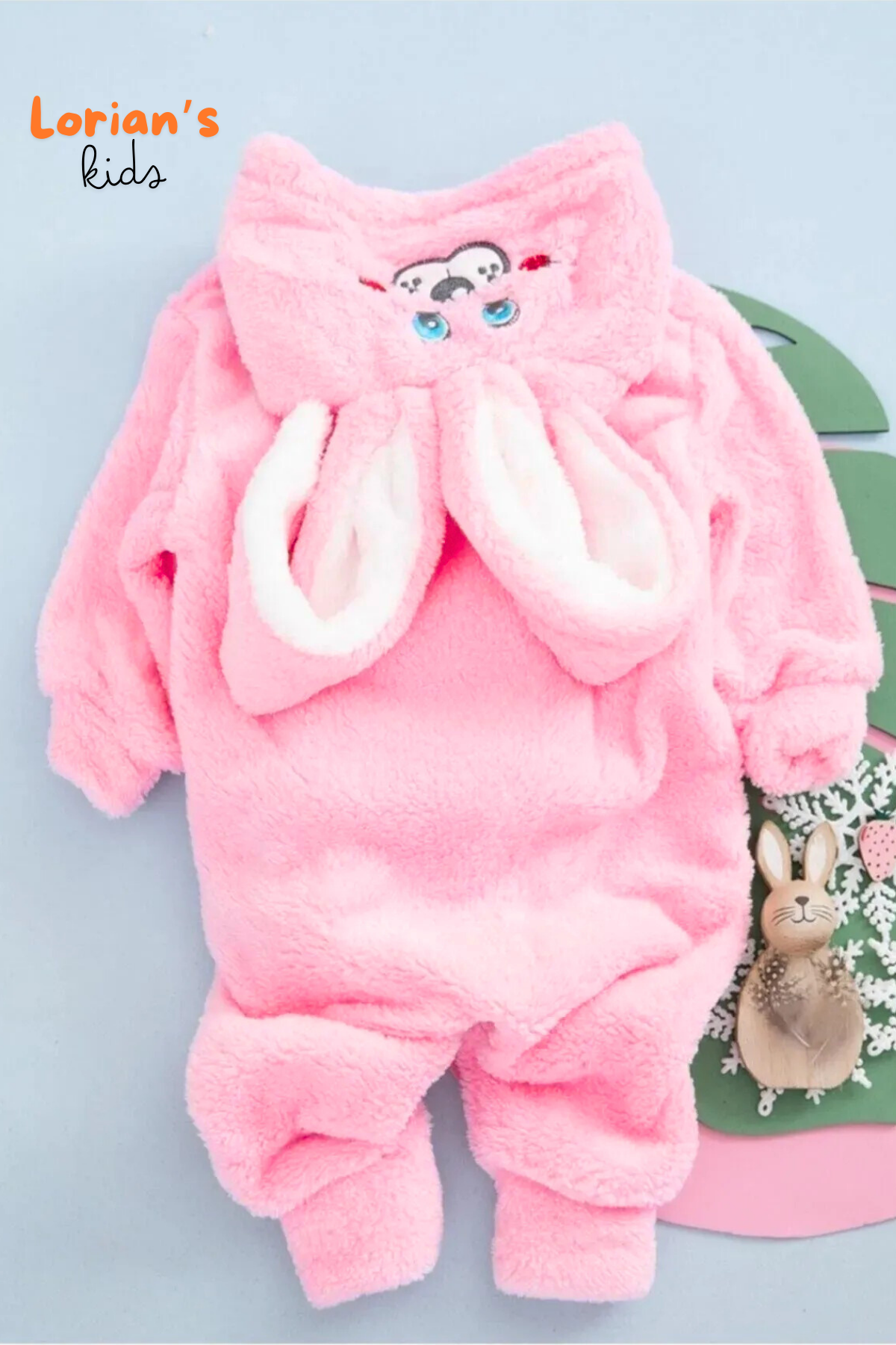 Welsoft Kız Pembe Tavşan Yumuşak Peluş Fermuarlı Bebek Tulumu - 6 Yaş