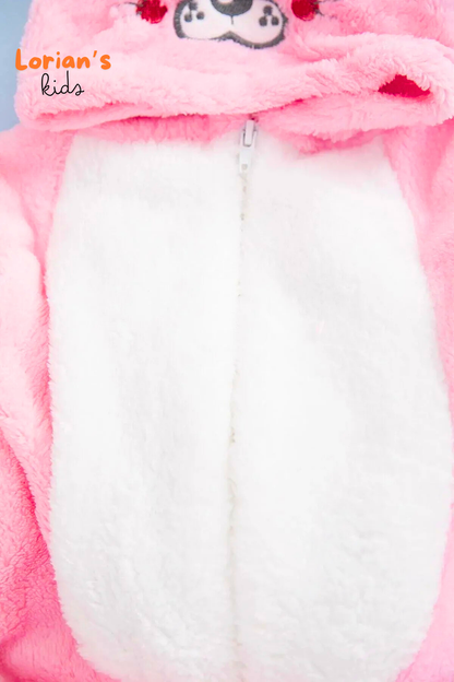 Welsoft Kız Pembe Tavşan Yumuşak Peluş Fermuarlı Bebek Tulumu - 6 Yaş