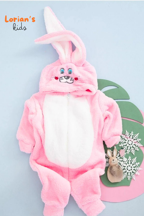 Welsoft Kız Pembe Tavşan Yumuşak Peluş Fermuarlı Bebek Tulumu - 6 Yaş