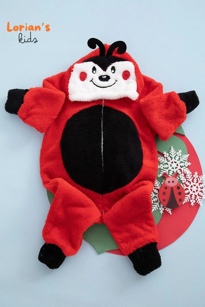 Welsoft Uğurböceği Yumuşak Peluş Fermuarlı Bebek Tulumu - 6 Yaş - Kırmızı