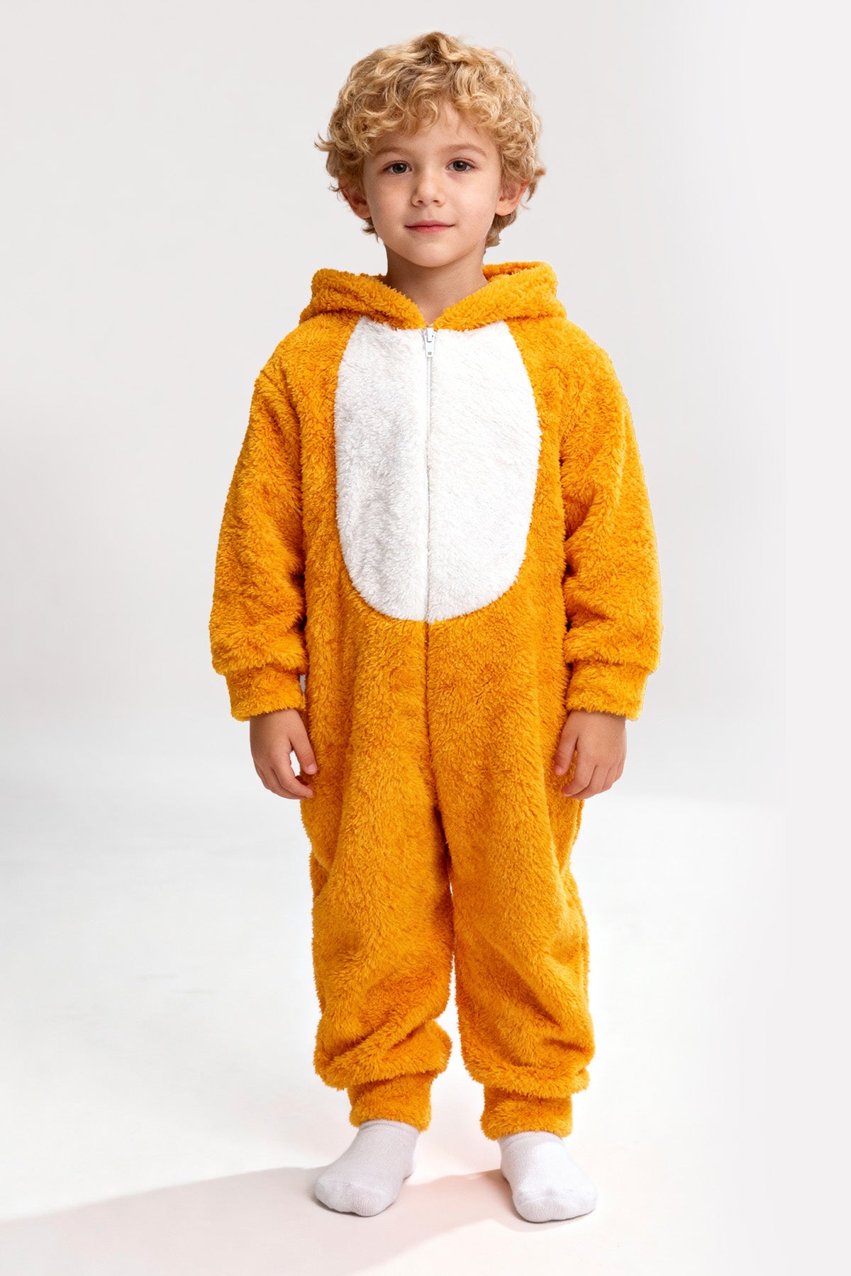 Welsoft Aslan Kostümlü Yumuşak Peluş Fermuarlı Bebek & Çocuk Tulumu - Uyku Tulumu - Hardal