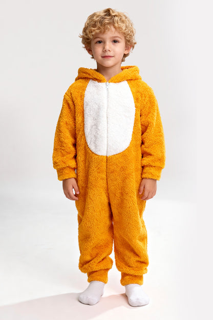 Welsoft Aslan Kostümlü Yumuşak Peluş Fermuarlı Bebek & Çocuk Tulumu - Uyku Tulumu - Hardal