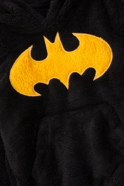 Welsoft Siyah Batman Desenli Kapşonlu Yumuşak Peluş Fermuarlı Alt - Üst Çocuk Takımı